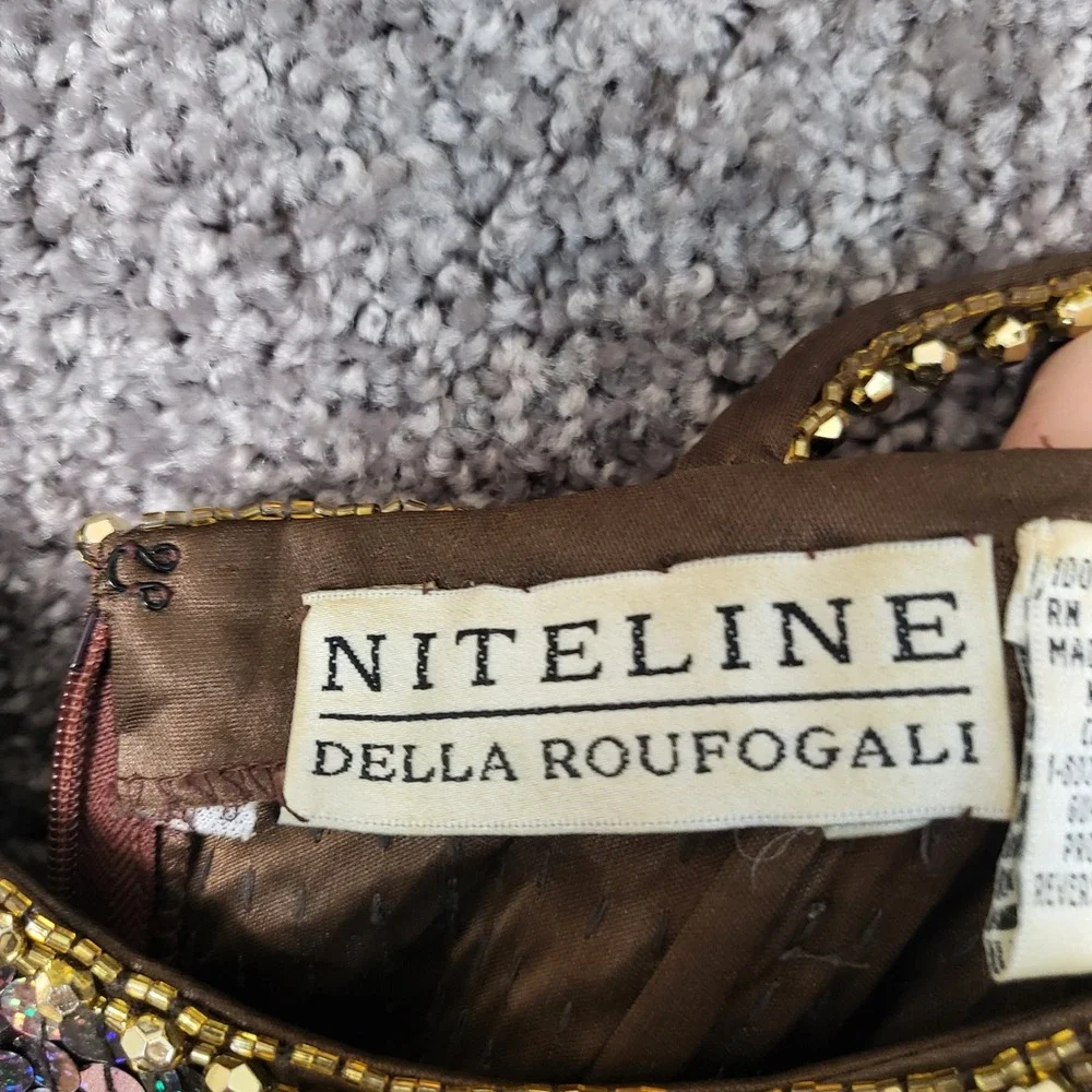 Niteline Della Roufogali Vintage Holographic Sequin Gown Brown‎ Bronze Size 6